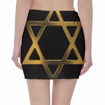 Golden Star of David Print Pencil Mini Skirt