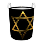 Golden Star of David Print Round Laundry Basket