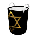 Golden Star of David Print Round Laundry Basket