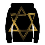 Golden Star of David Print Sherpa Lined Zip Up Hoodie