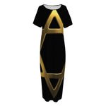 Golden Star of David Print Short Sleeve Long Nightdress