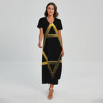 Golden Star of David Print Short Sleeve Maxi Dress