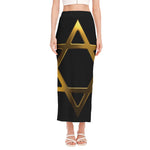 Golden Star of David Print Side Slit Maxi Skirt