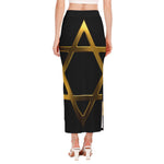 Golden Star of David Print Side Slit Maxi Skirt