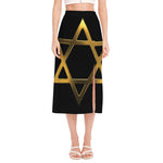 Golden Star of David Print Side Slit Midi Skirt