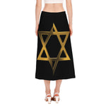 Golden Star of David Print Side Slit Midi Skirt