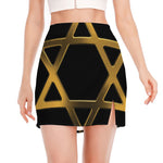 Golden Star of David Print Side Slit Mini Skirt