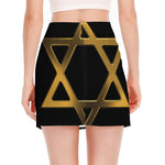 Golden Star of David Print Side Slit Mini Skirt