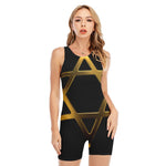 Golden Star of David Print Sleeveless One Piece Swimsuit