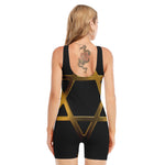 Golden Star of David Print Sleeveless One Piece Swimsuit