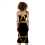 Golden Star of David Print Slim Fit Midi Cami Dress