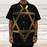 Golden Star of David Print Textured Short Sleeve Shirt