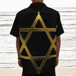 Golden Star of David Print Textured Short Sleeve Shirt