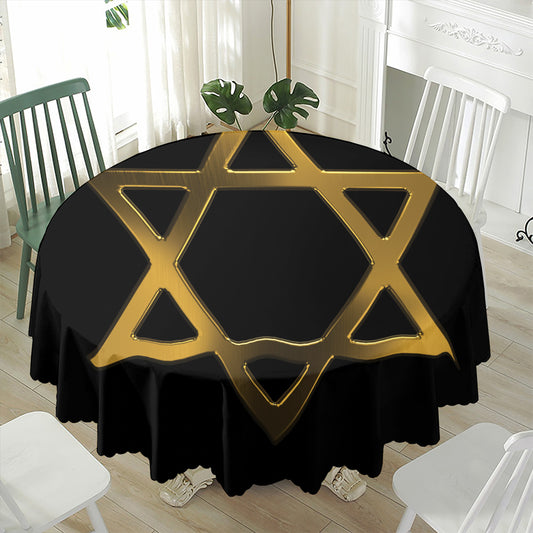 Golden Star of David Print Waterproof Round Tablecloth