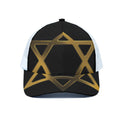 Golden Star of David Print White Mesh Trucker Hat