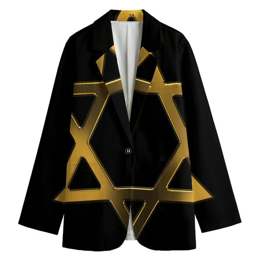 Golden Star of David Print Women's Cotton Blazer