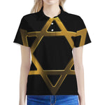 Golden Star of David Print Women's Polo Shirt