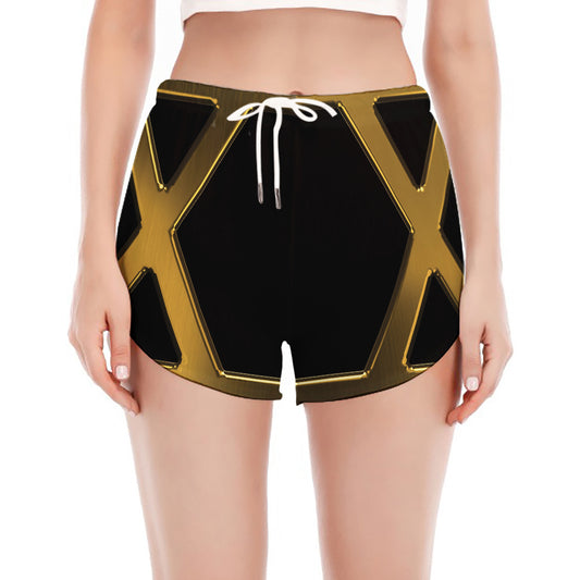 Golden Star of David Print Women's Split Running Shorts