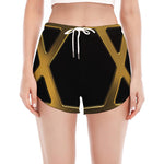 Golden Star of David Print Women's Split Running Shorts