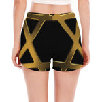 Golden Star of David Print Women's Split Running Shorts