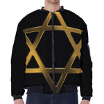 Golden Star of David Print Zip Sleeve Bomber Jacket