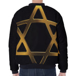Golden Star of David Print Zip Sleeve Bomber Jacket
