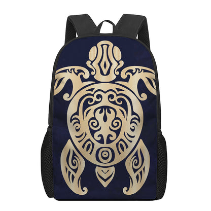 Golden Tribal Sea Turtle Print 17 Inch Backpack