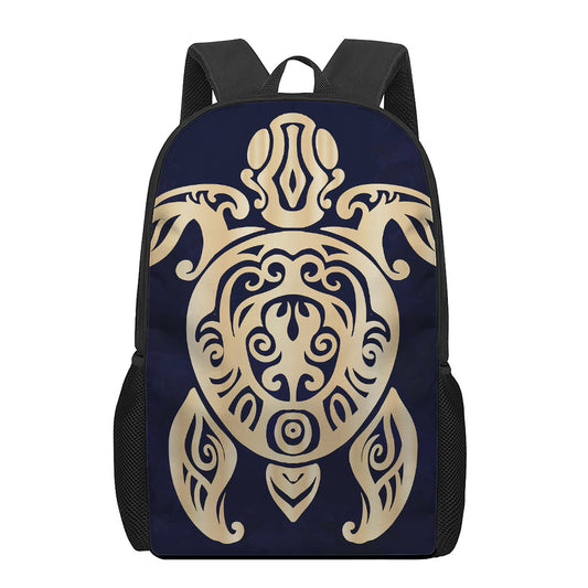 Golden Tribal Sea Turtle Print 17 Inch Backpack