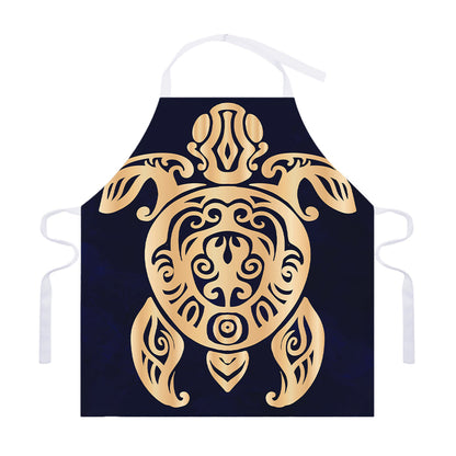 Golden Tribal Sea Turtle Print Adjustable Apron