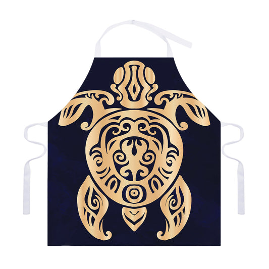 Golden Tribal Sea Turtle Print Adjustable Apron