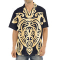 Golden Tribal Sea Turtle Print Aloha Shirt