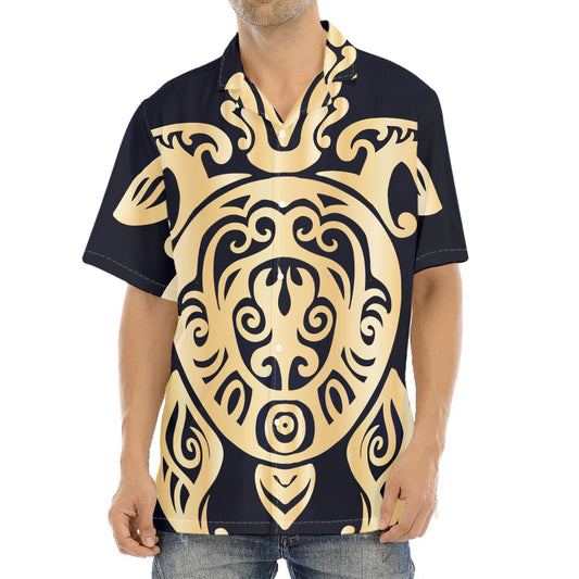 Golden Tribal Sea Turtle Print Aloha Shirt