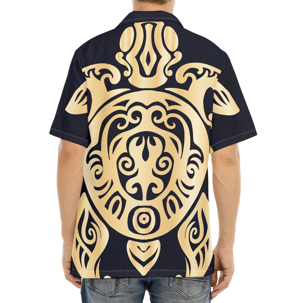Golden Tribal Sea Turtle Print Aloha Shirt