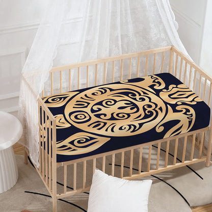 Golden Tribal Sea Turtle Print Baby Crib Sheet