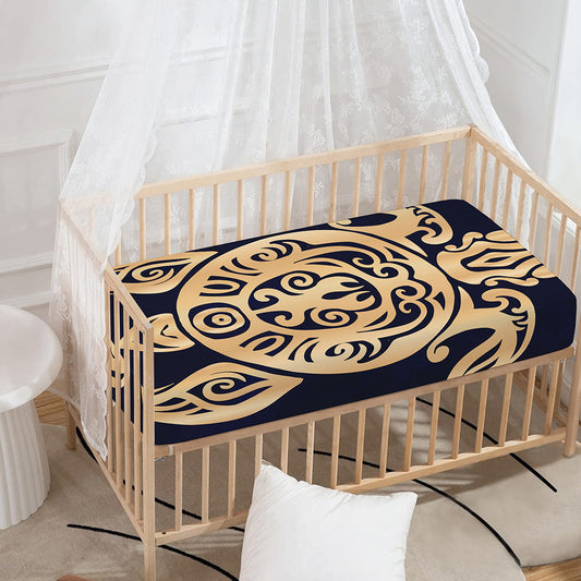 Golden Tribal Sea Turtle Print Baby Crib Sheet