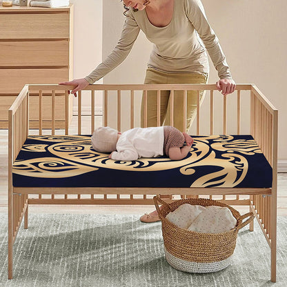 Golden Tribal Sea Turtle Print Baby Crib Sheet
