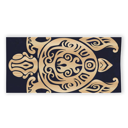 Golden Tribal Sea Turtle Print Beach Towel