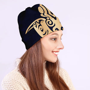 Golden Tribal Sea Turtle Print Beanie