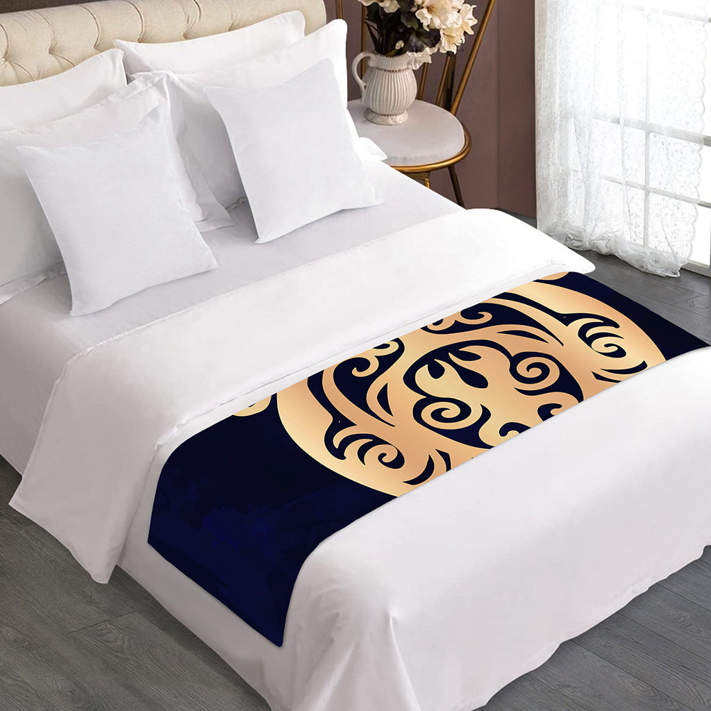 Golden Tribal Sea Turtle Print Bed Runner