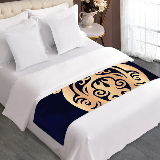 Golden Tribal Sea Turtle Print Bed Runner