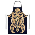 Golden Tribal Sea Turtle Print Bib Apron With Pocket