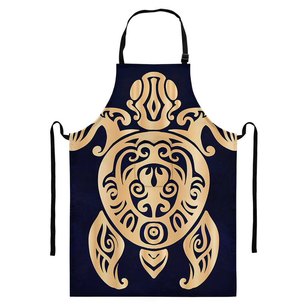 Golden Tribal Sea Turtle Print Bib Apron With Pocket