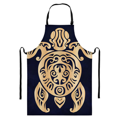 Golden Tribal Sea Turtle Print Bib Apron With Pocket