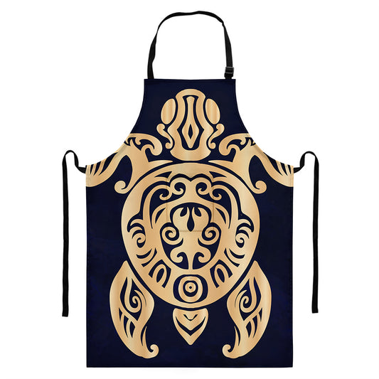 Golden Tribal Sea Turtle Print Bib Apron With Pocket