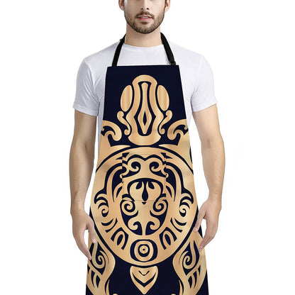Golden Tribal Sea Turtle Print Bib Apron With Pocket