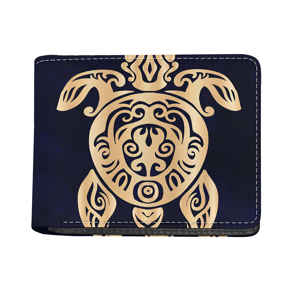 Golden Tribal Sea Turtle Print Bifold Wallet