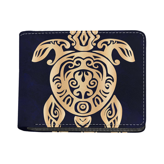 Golden Tribal Sea Turtle Print Bifold Wallet