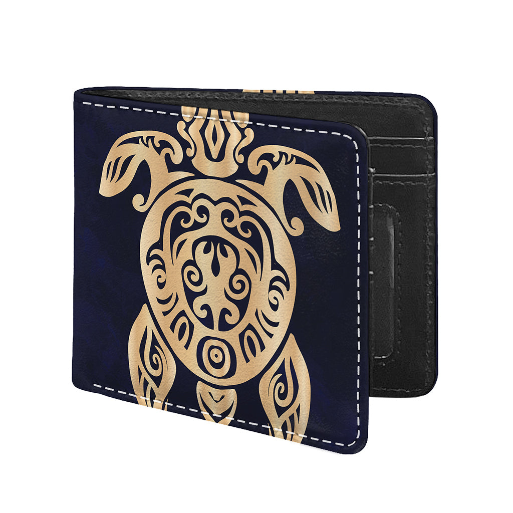 Golden Tribal Sea Turtle Print Bifold Wallet