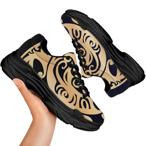 Golden Tribal Sea Turtle Print Black Chunky Shoes