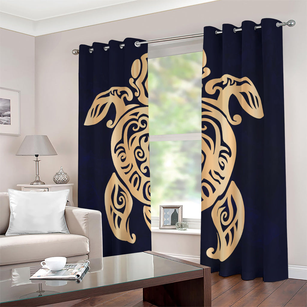 Golden Tribal Sea Turtle Print Blackout Grommet Curtains